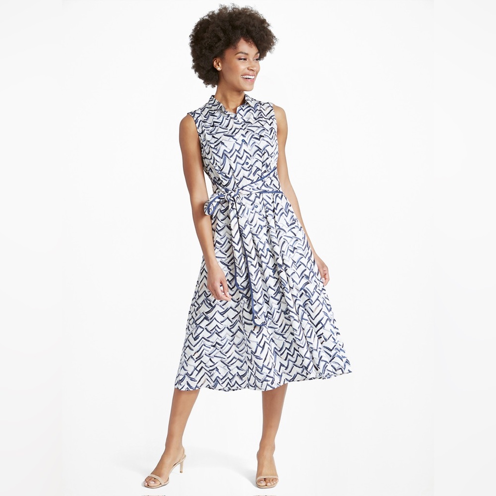 Nic + Zoe, collared wrap dress, white with navy